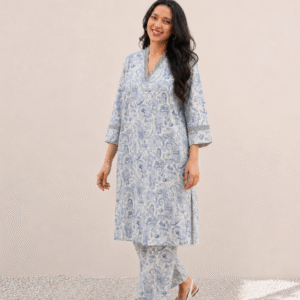 Blue Paisley Co-ord Set | Office Wear Kurta Set Casual Wear